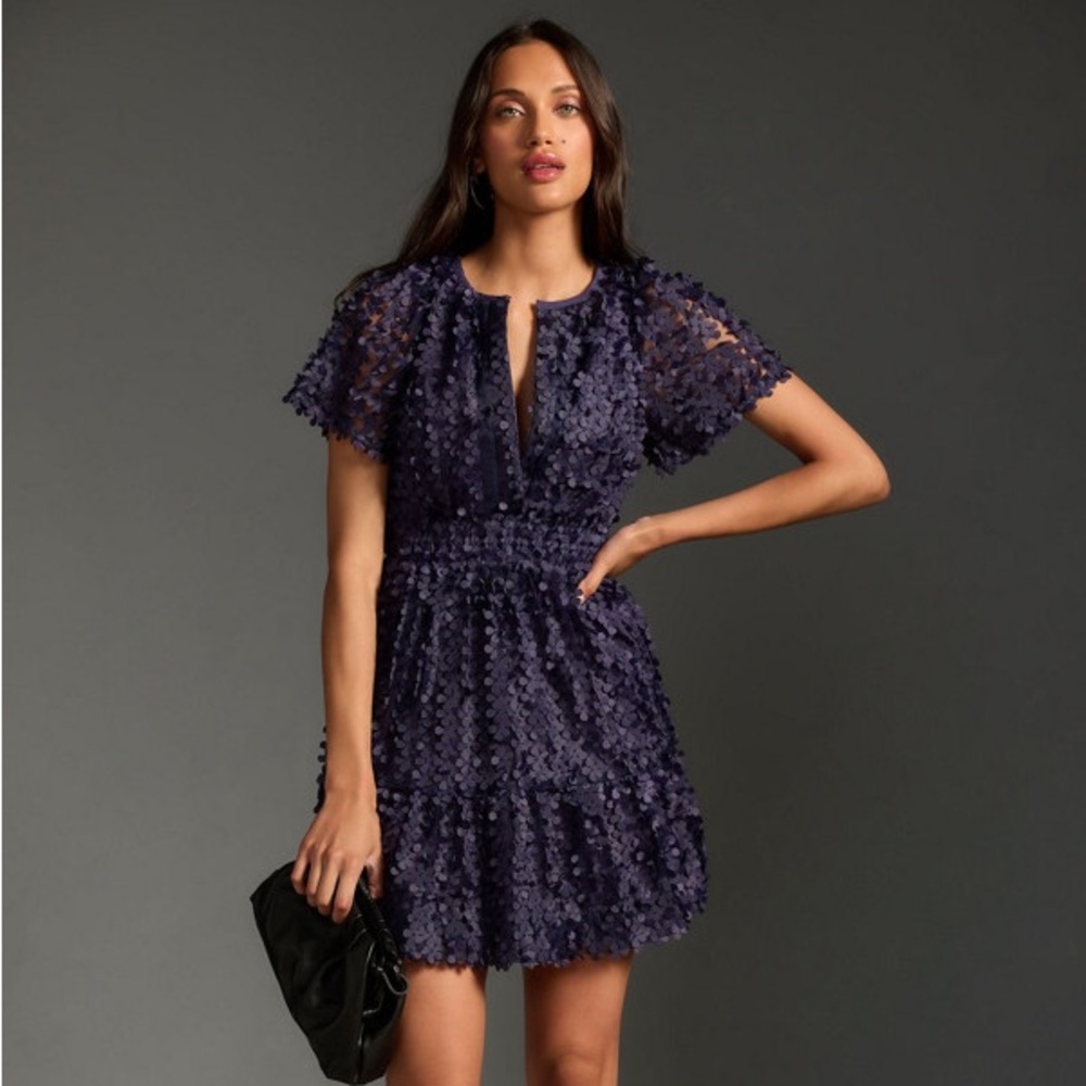 Anthropologie Somerset Mini Dress Floral Appliqué - Medium